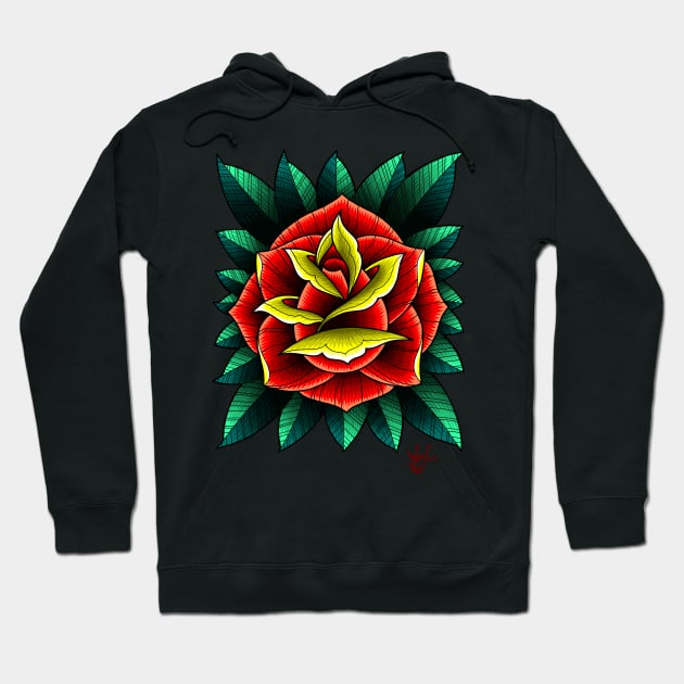 Traditional Tattoo Rose Hoodie by jobyc